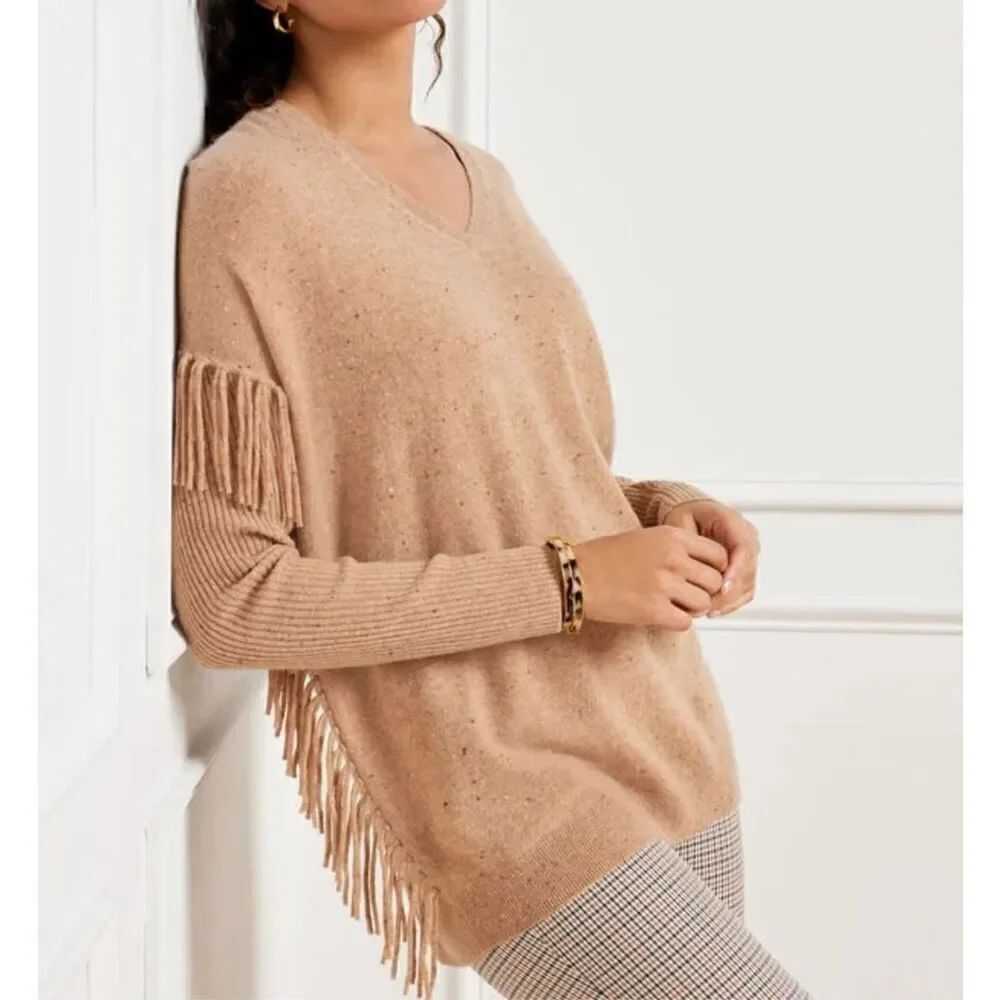 Talbots Pure Cashmere Donegal Fringed V-Neck Pullover Sweater Women’s Size S NWT